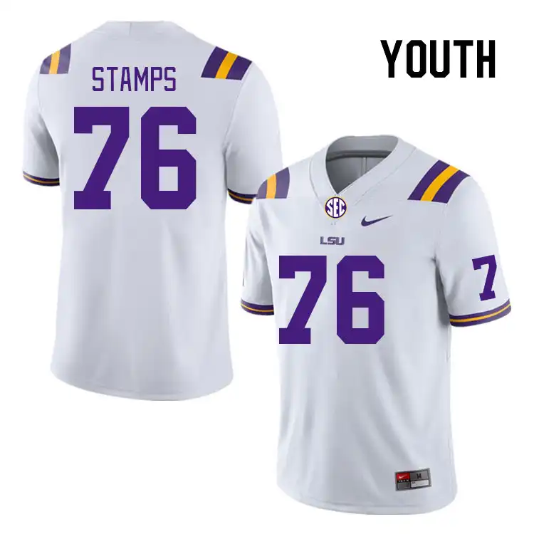 Youth LSU Tigers Christian Stamps #76 White NCAA Football Jersey